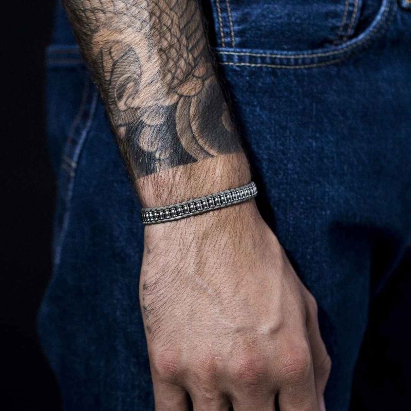 Bracelet Homme acier et cuir gris 'GREY WAX CORD' - vue 2