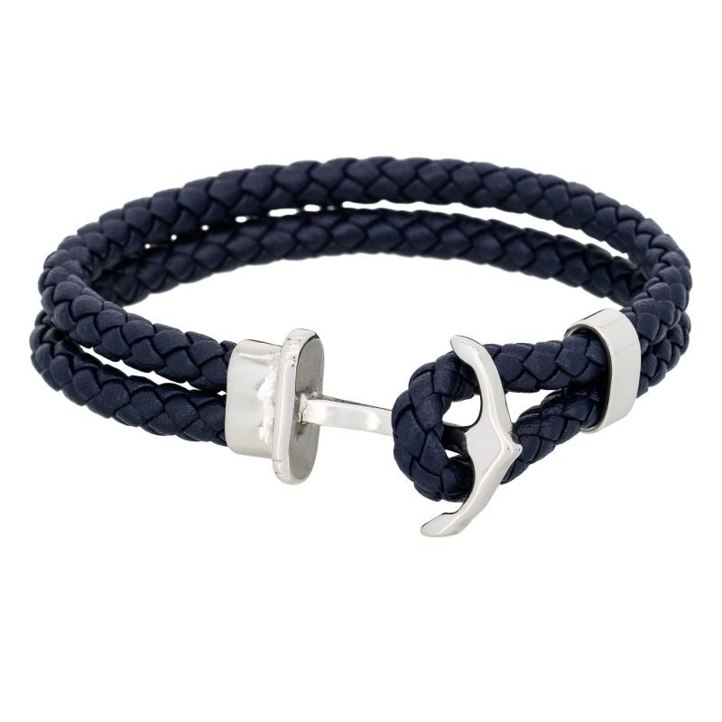 Bracelet Homme double tour cuir bleu marine 'ANCHOR'