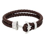 Bracelet ancre Homme double tour cuir marron 'ANCHOR'