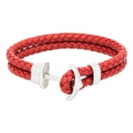 Bracelet ancre Homme double tour cuir rouge 'ANCHOR'