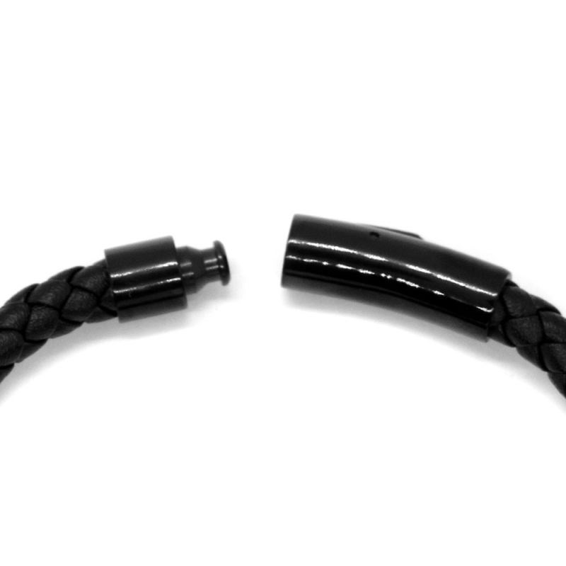 Bracelet Homme cuir noir et détail gris 'ROPE' - vue 3