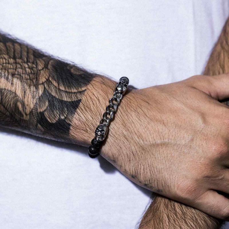 Bracelet Homme acier et pierre de lave noire 'DARK SHADOWS' - vue 2