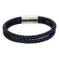 Bracelet Homme double cordon en cuir bleu 'Theron' Taille M