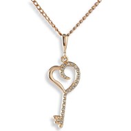 Pendentif sur chaîne MON AMOUR coeur et clé Doré & Blanc