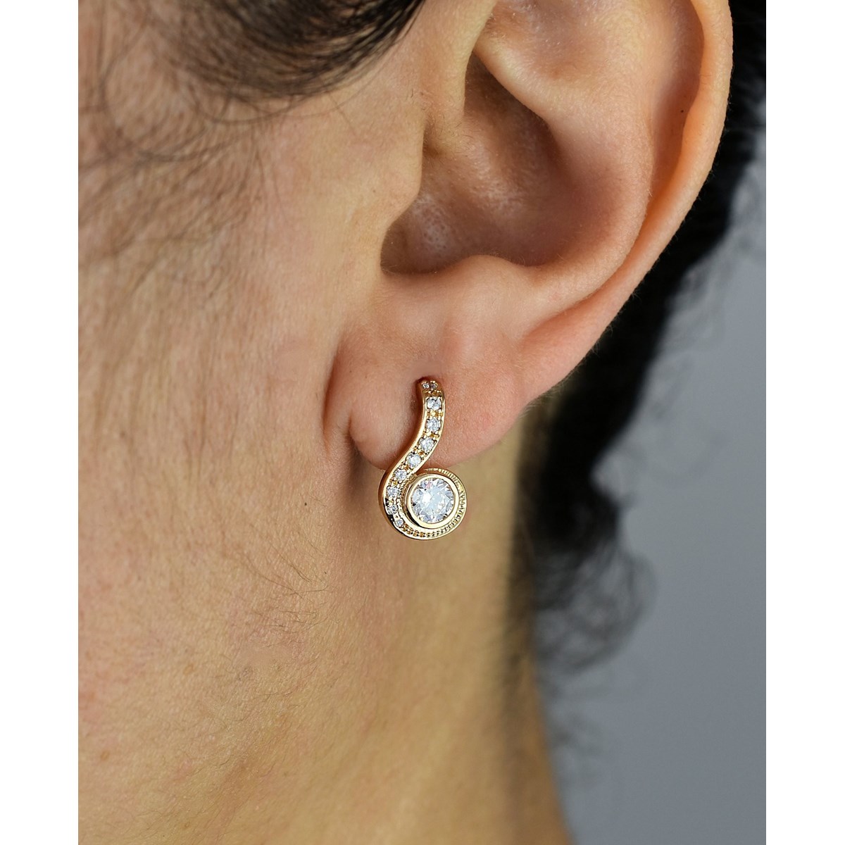 Boucles d'oreilles spirale d'oxyde de zirconium rond Plaqué OR 750 3 microns - vue 2