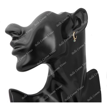 Mini creool oorbellen bezet met blauwgroen zirkoniumoxide 750 verguld 3 micron