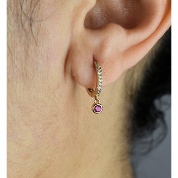 Mini creole earrings set with pink zirconium oxide 750 gold-plated 3 microns