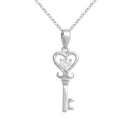 Collier clé coeur d'oxyde de zirconium Argent 925 Rhodié