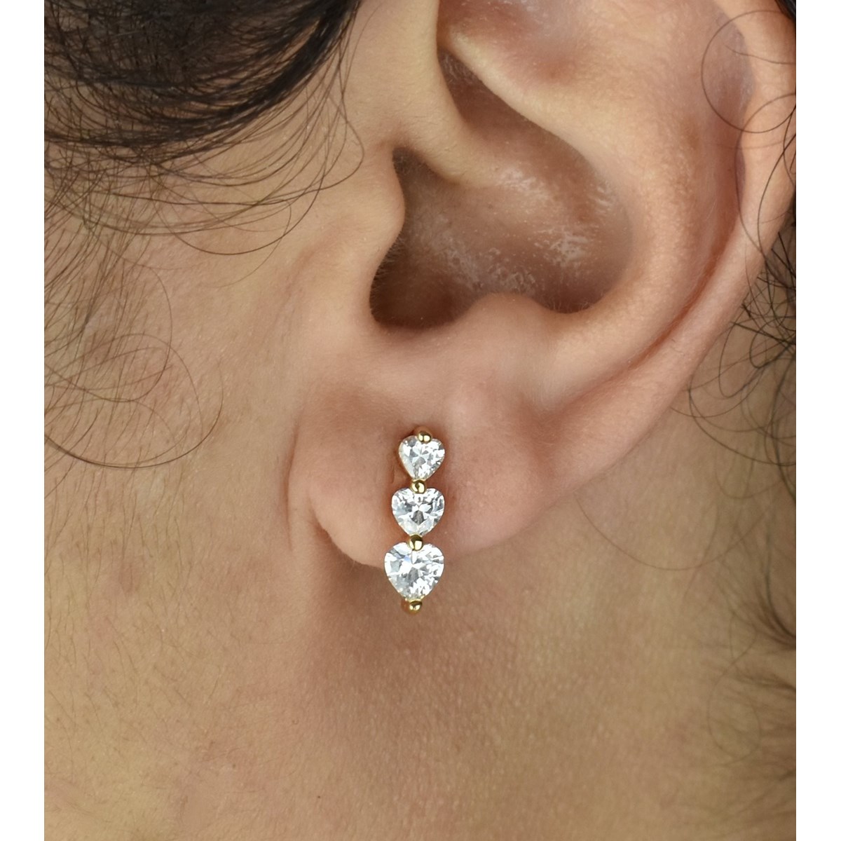 Boucles d'oreilles 3 coeurs oxyde de zirconium Plaqué or 750 3 microns - vue 2