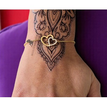 Bracelet 2 coeurs sertis oxyde de zirconium Plaqué OR 750 3 microns