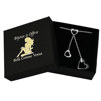 Collier 3 coeurs oxyde de zirconium et céramique noire Argent 925 Rhodié