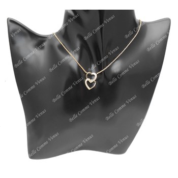 Ketting 2 boven elkaar geplaatste harten bezet met zirkoniumoxide Verguld 750 3 micron