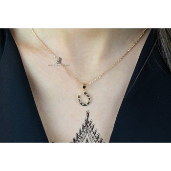 Geluksketting hoefijzer zirkoniumoxide GOUD verguld 750 3 micron