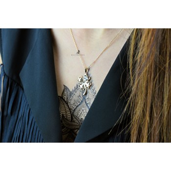 Zirkoniumoxide klavertje geluksbrenger verguld 750 3 micron