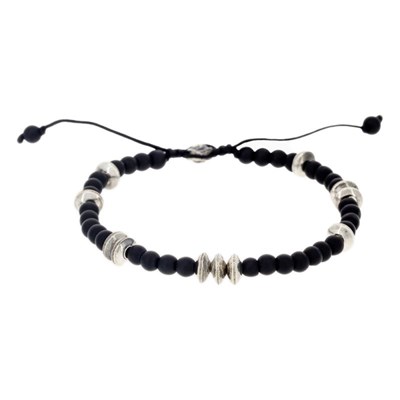 Bracelet Homme UNAI avec perles de pierres noires et Argent 925 MES BIJOUX | MATY