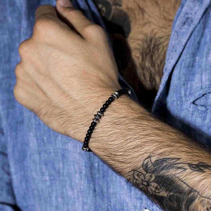 Bracelet Homme 'UNAI' avec perles de pierres noires' et Argent 925 - vue 2