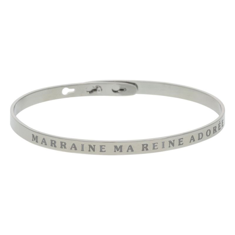 'MARRAINE MA REINE ADORÉE' bracelet jonc argenté à message