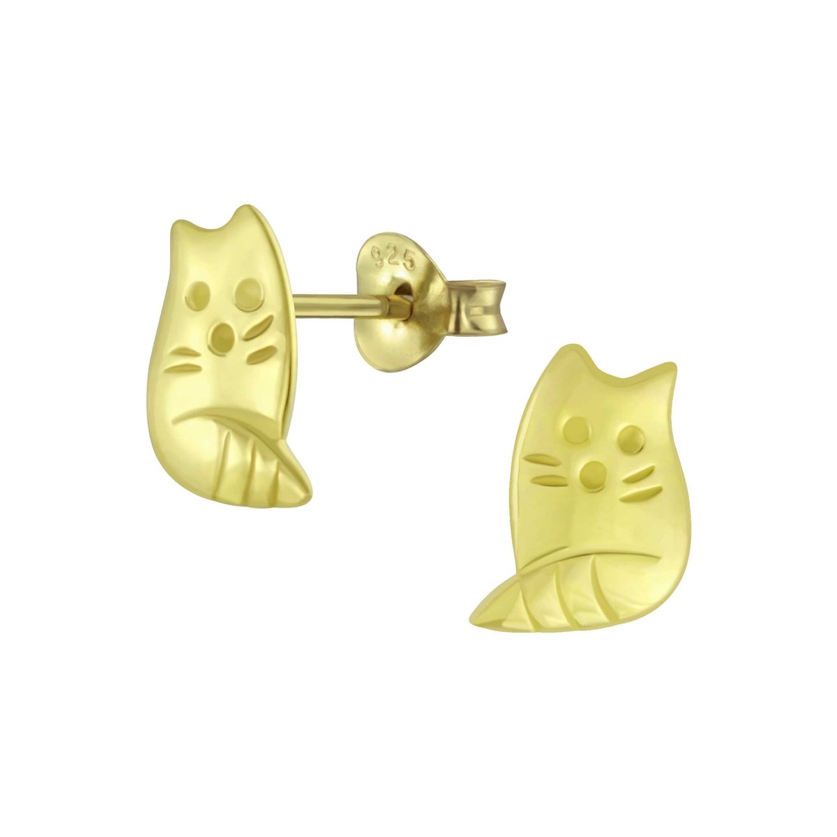 Boucle d'oreille chat doré en argent 925/1000