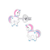 Boucle d'oreille cheval rose en argent 925/1000