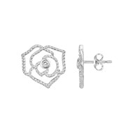Boucles d'oreilles Rose Perlée Argent 925 Diamant 0,04cts - La Garçonne
