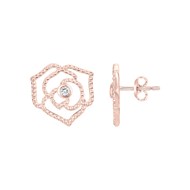 Boucles d'oreilles Rose Perlée Plaqué Or Rose 750/000 Diamant 0,04cts - La Garço