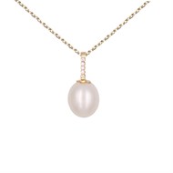 Collier - Pendentif Perle Or Jaune Pavé de Zirconiums - Femme