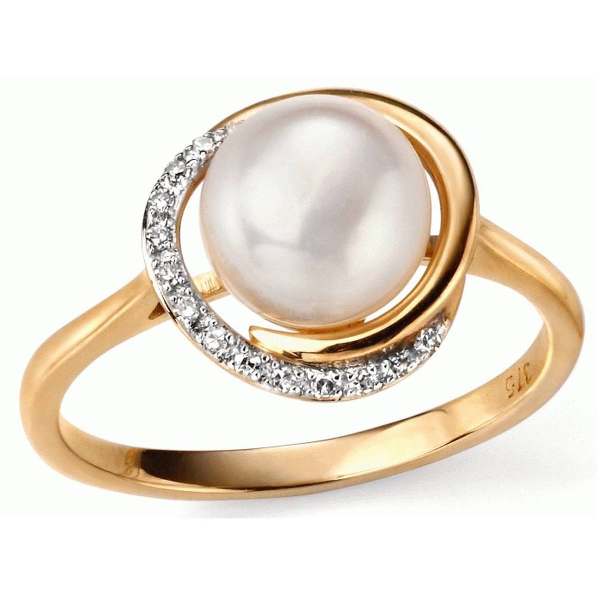 Bague perle et diamants en or 375/1000