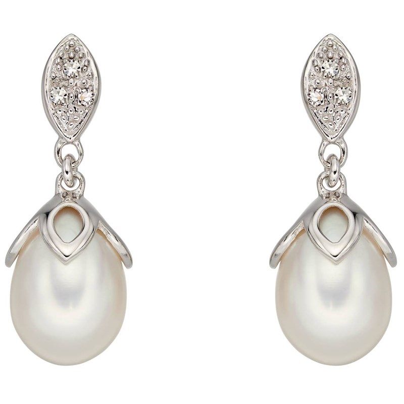 Boucle d'oreille perle et diamant en or blanc 375/1000