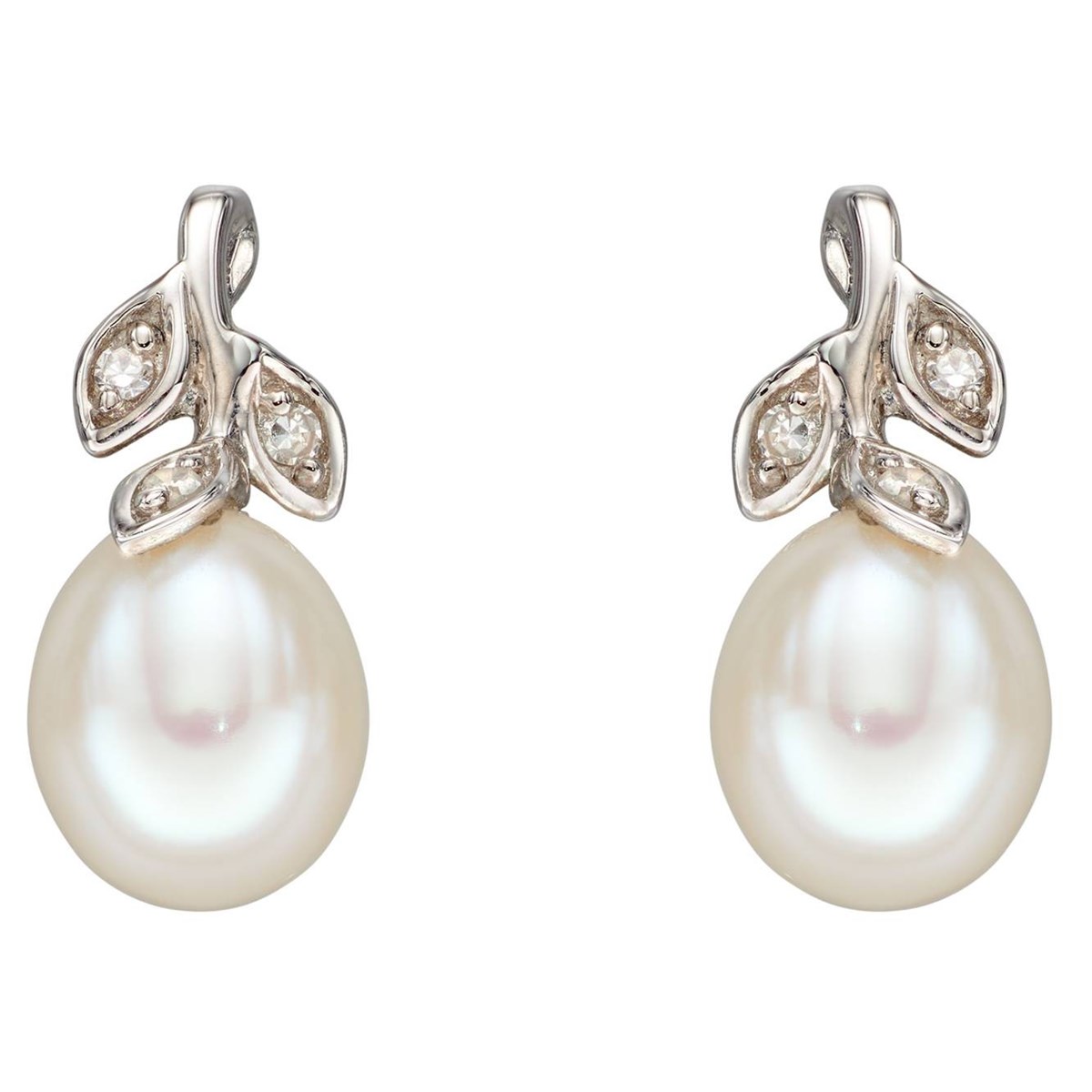 Boucle d'oreille perle et diamant en or blanc 375/1000