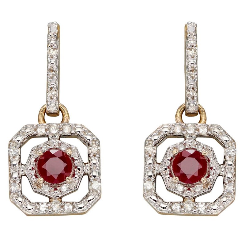 Boucle d'oreille rubis et diamant sur or blanc 375/1000