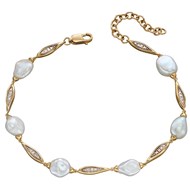 Bracelet perle et diamant sur or jaune 375/1000