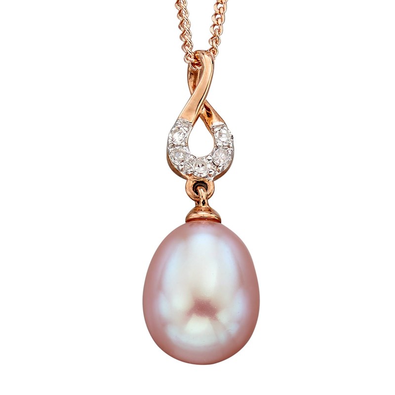 Collier perle et diamant sur or rose 375/1000