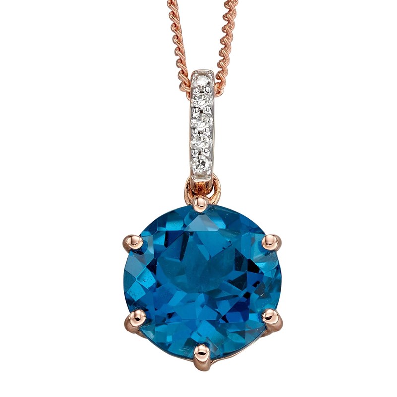 Collier topaze bleue et diamant sur or rose 375/1000