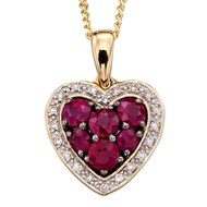 Collier coeur de rubis et diamant sur or jaune 375/1000