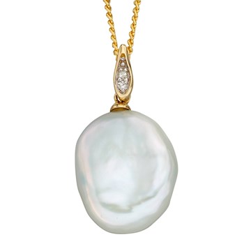 Collier perle baroque et diamant sur or jaune 375/1000