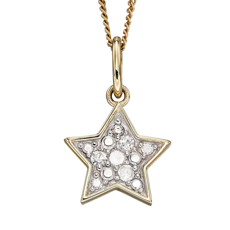 Collier étoile diamant sur or jaune 375/1000