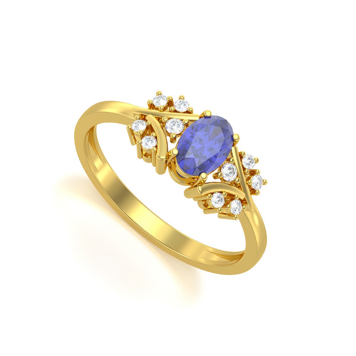 Bague ADEN Or 585 Jaune Tanzanite et diamants 1.556grs