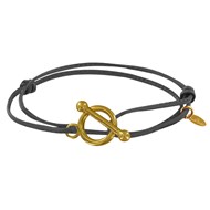 Bracelet Double Tour Plaqué Or Fermoir T et Lien en Cuir Coulissant - Gris