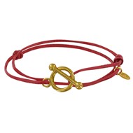 Bracelet Double Tour Plaqué Or Fermoir T et Lien en Cuir Coulissant - Rouge