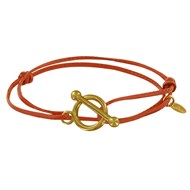 Bracelet Plaqué Or Fermoir T et Lien en Cuir Coulissant - Orange