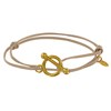 Bracelet Double Tour Plaqué Or Fermoir T et Lien en Cuir Coulissant - Beige - vue V1