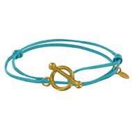 Bracelet Plaqué Or Fermoir T et Lien en Cuir Coulissant - Turquoise