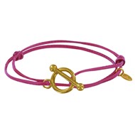 Bracelet Double Tour Plaqué Or Fermoir T et Lien en Cuir Coulissant - Fuchsia