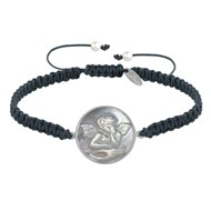 Bracelet Lien Tréssé Médaille Ronde Argent 925 et Nacre Ange Raphaël - Gris