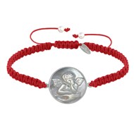 Bracelet Lien Tréssé Médaille Ronde Argent 925 et Nacre Ange Raphaël - Rouge