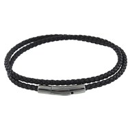 Bracelet Homme Double Tour Cuir Tréssé Rond pour Poignet 19cm - Marron foncé