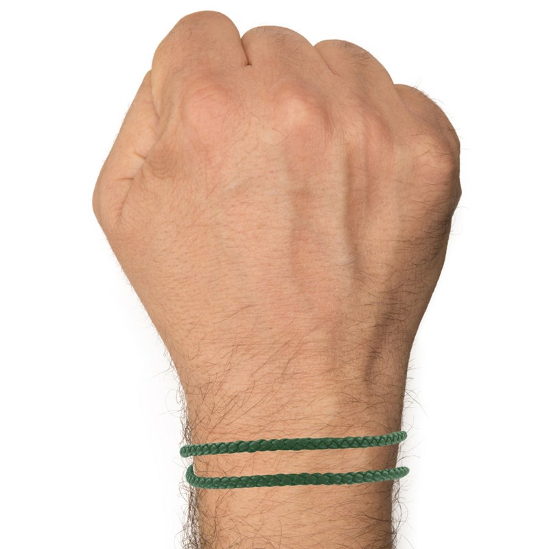 Bracelet Homme Double Tour Cuir Tréssé Rond pour Poignet 19cm - Vert - vue 2