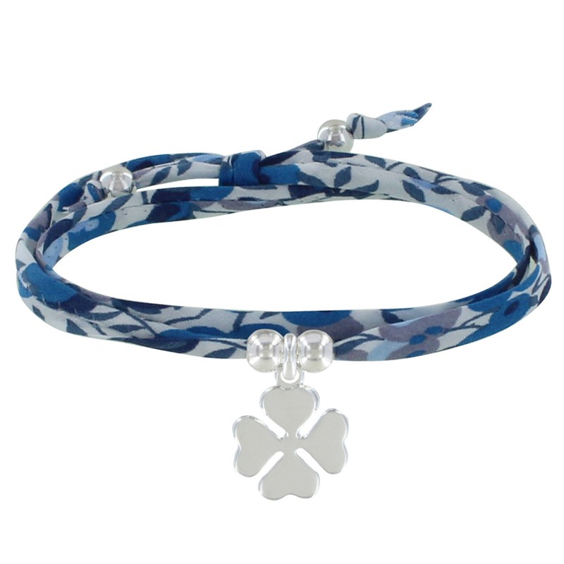 Bracelet Double Tour Lien Liberty et Trèfle Argent - Classics - Bleu Navy