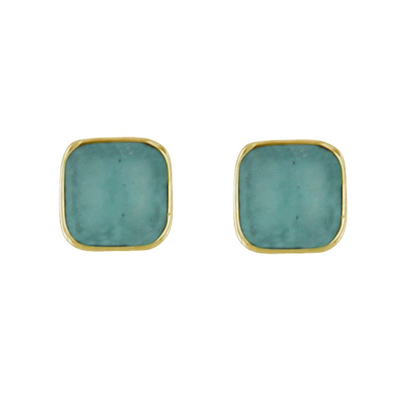 Boucles d'Oreilles Clous Plaqué Or Petit Carré d'Amazonite - vue 2