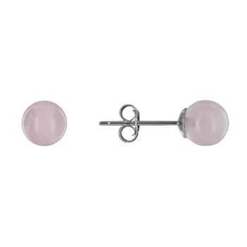 925 Rhodium Zilveren Stud Oorbellen met 6 mm Rozenkwarts Kralen